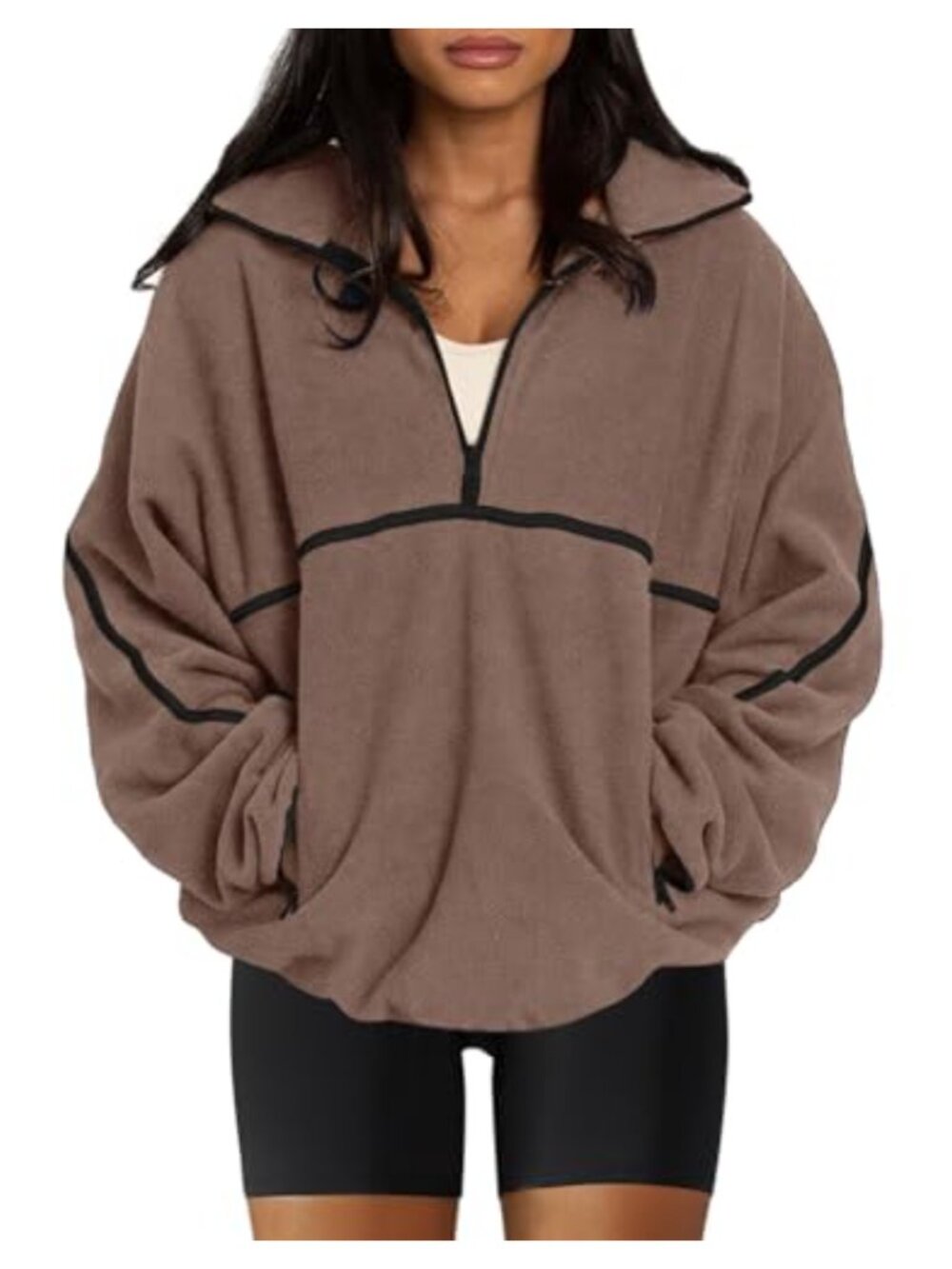 Oversized Half Zip Sherpa Fleece Pullover Jacket Women